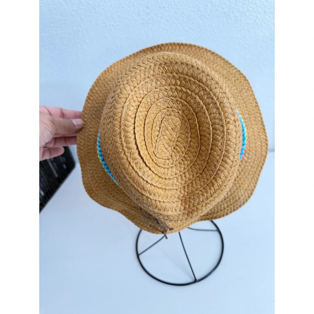 The Children's Place Girls Straw Fedora Hat Tan Beaded Band‎ S/P 4-6 Summer Hat